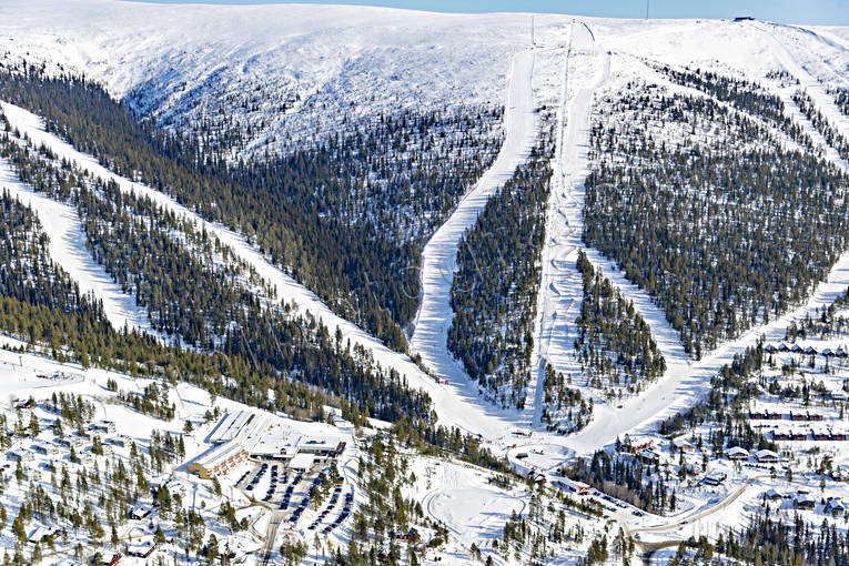 Björnriket ski resort in Bergs kommun, Sweden - panoramic view of ski slopes and mountain facilities