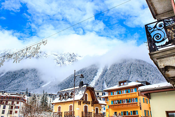 Chamonix ski resort in Haute-Savoie, France - panoramic view of ski slopes and mountain facilities