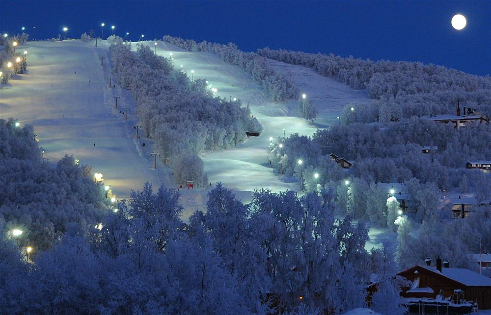 Hemavan ski resort in Västerbotten, Sweden - panoramic view of ski slopes and mountain facilities