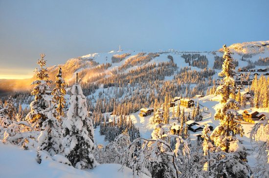 Kvitfjell ski resort in Oppland, Norway - panoramic view of ski slopes and mountain facilities