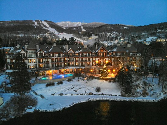 Mont Tremblant ski resort in Quebec, Canada - panoramic view of ski slopes and mountain facilities