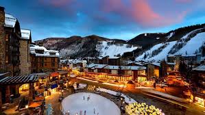 Vail ski resort in Colorado, USA - panoramic view of ski slopes and mountain facilities
