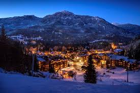 Whistler Blackcomb ski resort in British Columbia, Canada - panoramic view of ski slopes and mountain facilities
