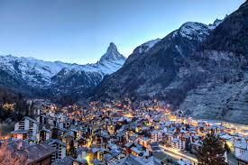 Zermatt ski resort in Valais, Switzerland - panoramic view of ski slopes and mountain facilities