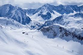 Baqueira-Beret ski resort in Catalonia, Spain - panoramic view of ski slopes and mountain facilities