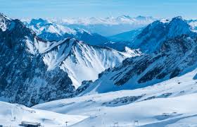 Garmisch-Partenkirchen ski resort in Bavaria, Germany - panoramic view of ski slopes and mountain facilities