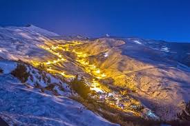 Sierra Nevada ski resort in Andalusia, Spain - panoramic view of ski slopes and mountain facilities