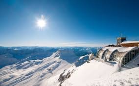 Zugspitze ski resort in Bavaria, Germany - panoramic view of ski slopes and mountain facilities