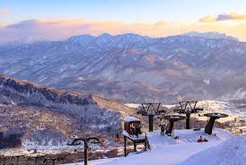 Hakuba Valley ski resort in Nagano, Japan - panoramic view of ski slopes and mountain facilities