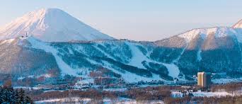 Rusutsu ski resort in Hokkaido, Japan - panoramic view of ski slopes and mountain facilities