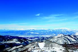 Shiga Kogen ski resort in Nagano, Japan - panoramic view of ski slopes and mountain facilities