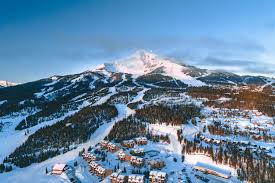 Big Sky ski resort in Montana, USA - panoramic view of ski slopes and mountain facilities