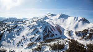Mammoth Mountain ski resort in California, USA - panoramic view of ski slopes and mountain facilities