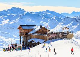 Courchevel ski resort in Savoie, France - panoramic view of ski slopes and mountain facilities