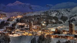 La Plagne ski resort in Savoie, France - panoramic view of ski slopes and mountain facilities