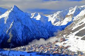 Les Deux Alpes ski resort in Isère, France - panoramic view of ski slopes and mountain facilities