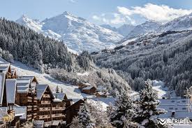 Méribel ski resort in Savoie, France - panoramic view of ski slopes and mountain facilities