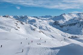 Tignes ski resort in Savoie, France - panoramic view of ski slopes and mountain facilities