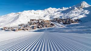 Val Thorens ski resort in Savoie, France - panoramic view of ski slopes and mountain facilities