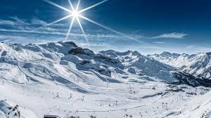 Ischgl ski resort in Ischgl – Silvretta Arena, Austria - panoramic view of ski slopes and mountain facilities