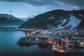 Zell am See ski resort in Salzburg, Austria - panoramic view of ski slopes and mountain facilities