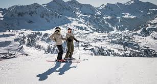 Obertauern ski resort in Radstädter Tauern, Austria - panoramic view of ski slopes and mountain facilities