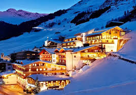 Hintertux Glacier ski resort in Tuxertal, Austria - panoramic view of ski slopes and mountain facilities