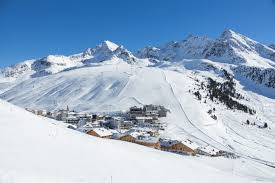 Kühtai ski resort in Sellrain Valley, Austria - panoramic view of ski slopes and mountain facilities