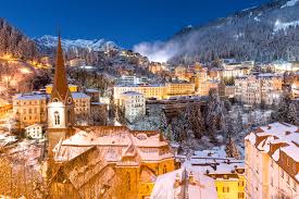 Bad Gastein ski resort in Gastein ski region, Austria - panoramic view of ski slopes and mountain facilities