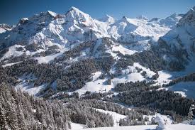Adelboden ski resort in Bernese Oberland, Switzerland - panoramic view of ski slopes and mountain facilities