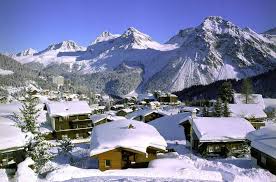 Arosa Lenzerheide ski resort in Graubünden, Switzerland - panoramic view of ski slopes and mountain facilities