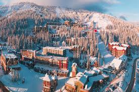 Big White ski resort in British Columbia, Canada - panoramic view of ski slopes and mountain facilities
