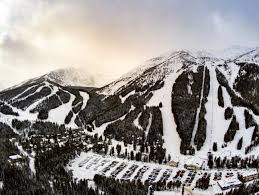 Castle Mountain Resort ski resort in Alberta, Canada - panoramic view of ski slopes and mountain facilities