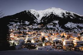Davos Klosters ski resort in Graubünden, Switzerland - panoramic view of ski slopes and mountain facilities