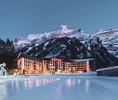 Les Diablerets ski resort in Vaud Alps, Switzerland - panoramic view of ski slopes and mountain facilities