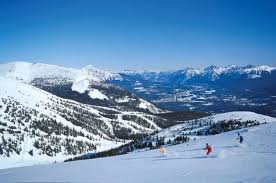 Marmot Basin ski resort in Alberta, Canada - panoramic view of ski slopes and mountain facilities