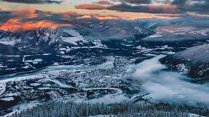 Revelstoke Mountain Resort ski resort in British Columbia, Canada - panoramic view of ski slopes and mountain facilities