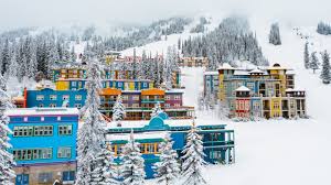 SilverStar ski resort in British Columbia, Canada - panoramic view of ski slopes and mountain facilities