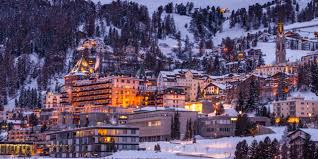 St. Moritz ski resort in Engadin, Switzerland - panoramic view of ski slopes and mountain facilities