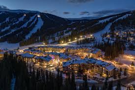 Sun Peaks ski resort in British Columbia, Canada - panoramic view of ski slopes and mountain facilities