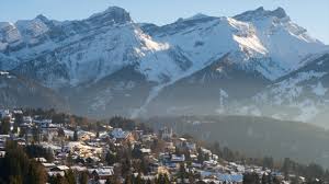 Villars-Gryon ski resort in Vaud Alps, Switzerland - panoramic view of ski slopes and mountain facilities