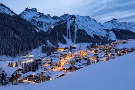 Arabba / Marmolada ski resort in Veneto, Italy - panoramic view of ski slopes and mountain facilities