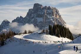 Civetta ski resort in Veneto, Italy - panoramic view of ski slopes and mountain facilities