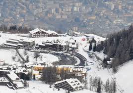 Pila ski resort in Valle d'Aosta, Italy - panoramic view of ski slopes and mountain facilities