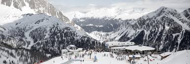 San Martino di Castrozza ski resort in Trentino, Italy - panoramic view of ski slopes and mountain facilities