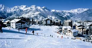 Sauze d'Oulx ski resort in Piedmont, Italy - panoramic view of ski slopes and mountain facilities