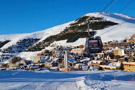 Alta ski resort in Utah, USA - panoramic view of ski slopes and mountain facilities