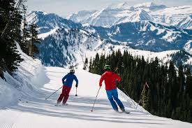 Brighton ski resort in Utah, USA - panoramic view of ski slopes and mountain facilities