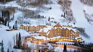 Deer Valley ski resort in Utah, USA - panoramic view of ski slopes and mountain facilities
