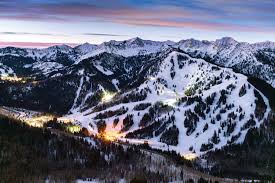 Solitude ski resort in Utah, USA - panoramic view of ski slopes and mountain facilities